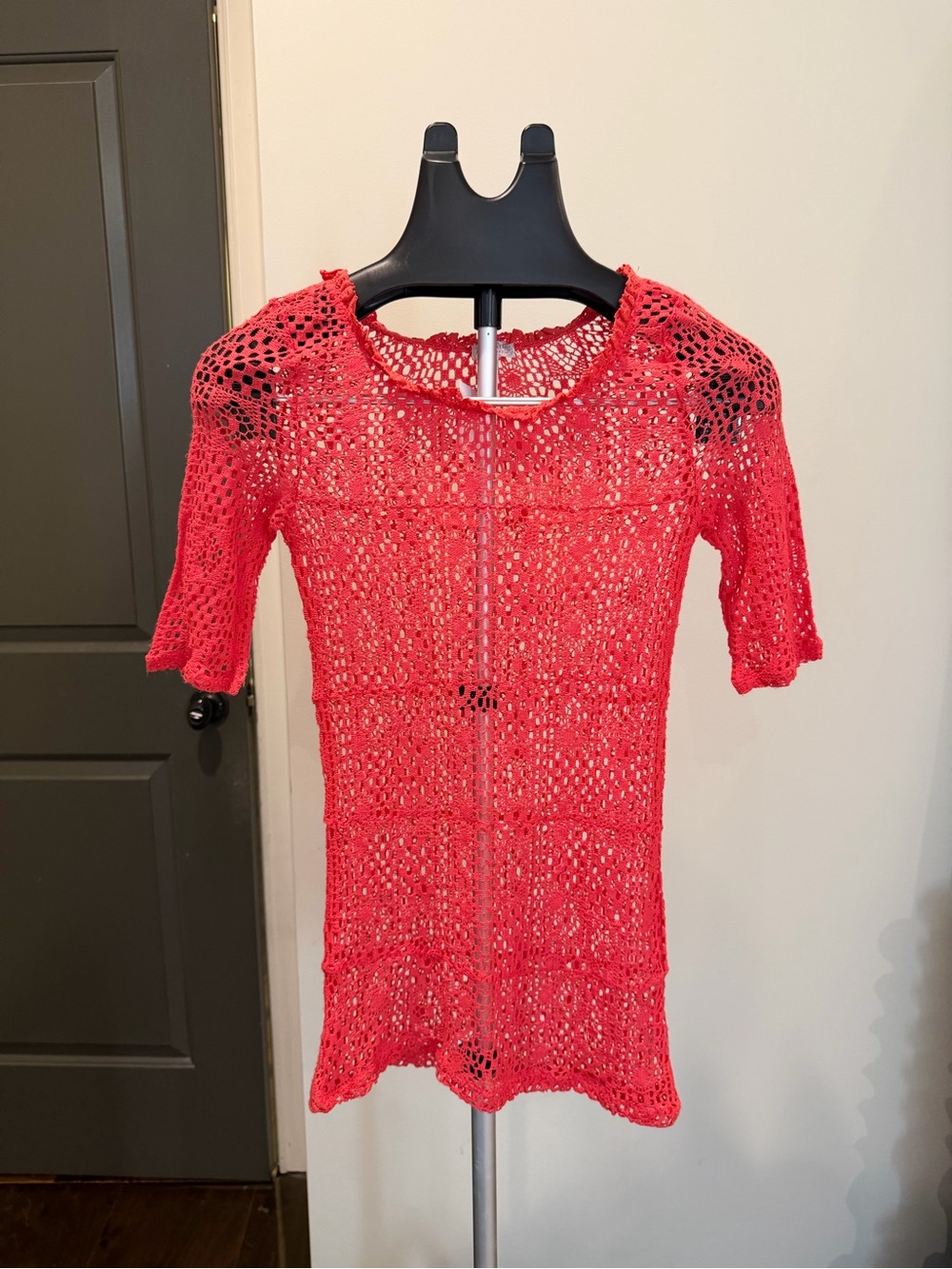 Free People Intimately Coral Crochet Knit Tunic Top XS